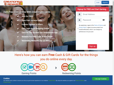 CreationsRewards website screenshot